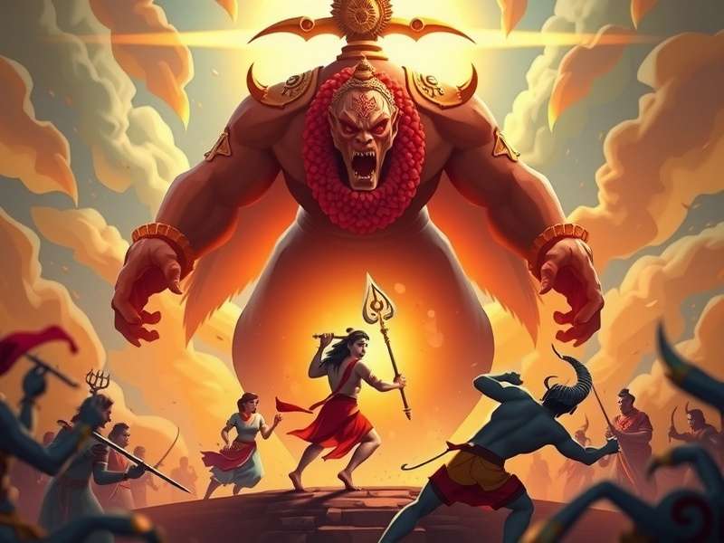 Krishna S Heavenly Battle gameplay screenshot showing Krishna fighting demons